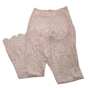 A. Peach Lace Bell Bottom Pants, Size Small